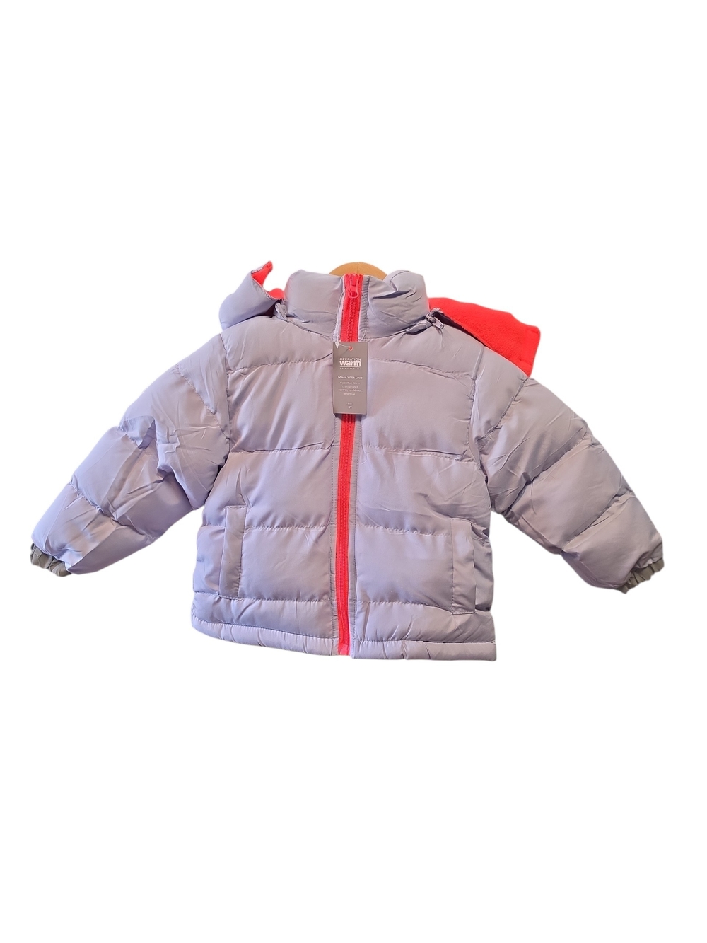 Operation Warm Children's Puffer Jacket in Light Lavender with Coral Trim